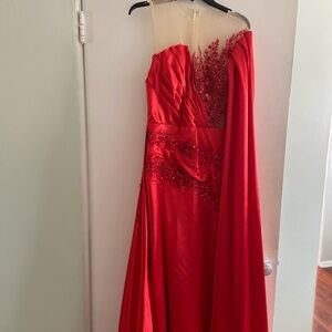 Red One-Shoulder Embellished Prom Dress